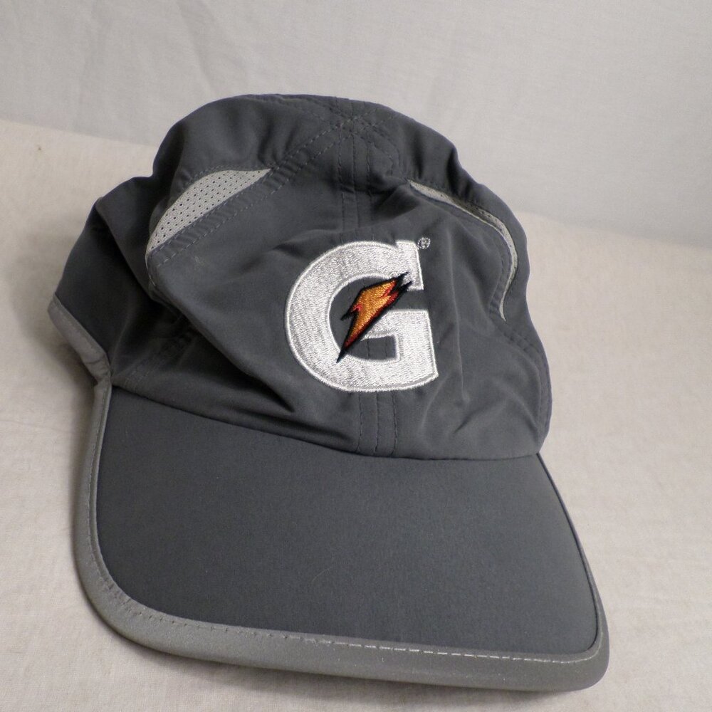 Gatorade Ball Cap Hat Grey Reflective Edge  One Size Velcro Strap Mesh Air Vent